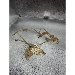 Gold Plated Leaf Design Pendant Necklace Chain for Women Girls 30” When Extended